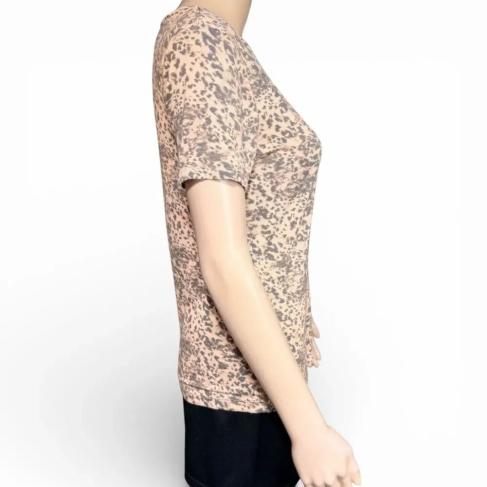 Nine West Womens T Shirt Top Soft Spun Animal Print Rayon Short Sleeve Brown XS
